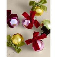 M&S 6 Pack Glass Metallic Bow Baubles Multi