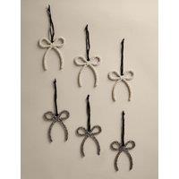 M&S 6 Pack Beaded Hanging Bow Decorations Ivory