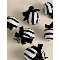 M&S 6 Pack Glass Monochrome Stripe Baubles Black Mix
