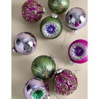 M&S 9 Pack Glass Mixed Finish Baubles Multi