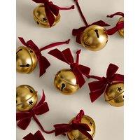 M&S 9 Pack Velvet Bow Detail Brass Sleigh Bells Antique Brass