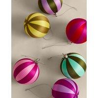 M&S 6 Pack Satin Stripe Baubles Multi