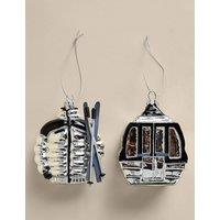 M&S 2 Pack Glass Hanging Ski Decorations Multi