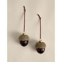M&S 2 Pack Glass Beaded Acorn Baubles Gold