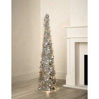 M&S 5ft Pre-Lit Tinsel Pop Up Christmas Tree Silver