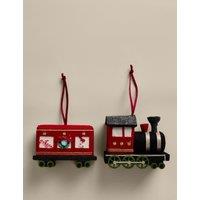 M&S 2 Piece Felt Christmas Steam Train Hanging Decorations Red Mix