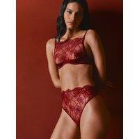 M&S x Coco de Mer Belle Lace High Neck Quarter Cup Balcony Bra A-E Dark Crimson
