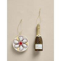 M&S 2 Pack Glitter Glass Oysters and Champagne Decoration Multi