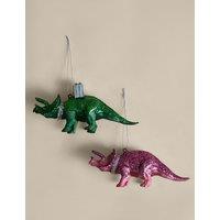 M&S 2 Pack Glitter Party Dinosaur Baubles Multi