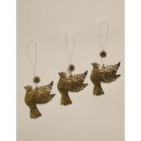 M&S 3 Pack Metal Dove Hanging Tree Ornaments Antique Brass
