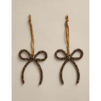 M&S 2 Pack Gold Beaded Hanging Bow Decorations Gold
