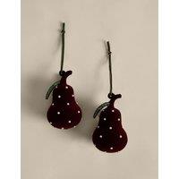 M&S 2 Pack Glitter Glass Velvet Pear Baubles Burgundy