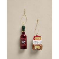 M&S 2 Pack Glass Cheese & Wine Hanging Decorations Multi
