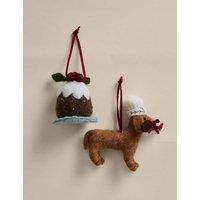M&S 2 Pack Felt Hanging Dog Tree Decorations Multi