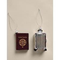 M&S 2 Pack Glass Hanging Travel Tree Decorations Multi