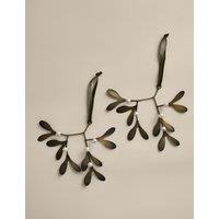 M&S Set of 2 Metal Mistletoe Baubles Antique Brass