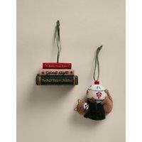 M&S 2 Pack Felt Cat and Festive Books Hanging Decorations Multi
