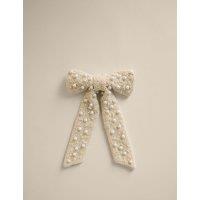 M&S Cream Pearl Beaded Bow Tree Topper Cream
