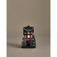M&S Wood Light Up House Decoration Blue Mix
