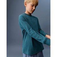 M&S Waffle Crew Neck Pyjama Top (6-16 Yrs) Green