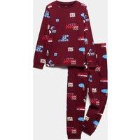 M&S Pure Cotton Gaming Print Pyjamas (1-16 Yrs) Burgundy Mix
