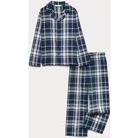 M&S Pure Cotton Checked Pyjamas (6-16 Yrs) Navy