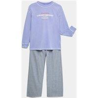 M&S Pure Cotton Slogan Pyjamas (6-16 Yrs) Blue Mix