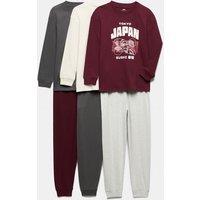 M&S 3 Pack Pure Cotton Sushi Graphic Pyjama Sets (1-16 Yrs) Grey Mix