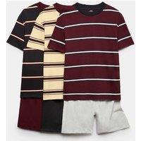 M&S 3 Pack Striped Short Pyjama Sets (6-16 Yrs) Grey Mix