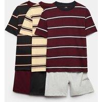 M&S 3 Pack Striped Short Pyjama Sets (6-16 Yrs) Grey Mix