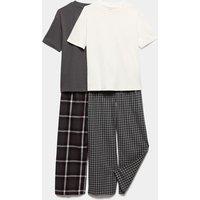 M&S 2 Pack Pure Cotton Checked Pyjama Sets (6-16 Yrs) Grey Mix