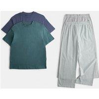 M&S 2 Pack Pure Cotton Striped Pyjama Sets (6-16 Yrs) Green Mix