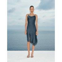 M&S Satin Cowl Neck Lace Trim Midi Slip Dress Dark Slate