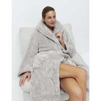 M&S Long Pile Hooded Dressing Gown Grey