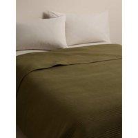 M&S Cotton Rich Ribbed Bedspread with Linen Moss