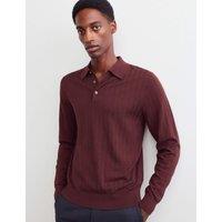 JAEGER Merino Wool Rich Knitted Polo Shirt with Silk Dark Burgundy