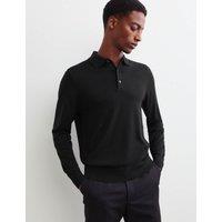 JAEGER Merino Wool Rich with Silk Polo Shirt Black