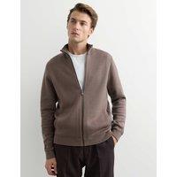 JAEGER Merino Wool Rich Funnel Neck Zip Up Cardigan Medium Brown