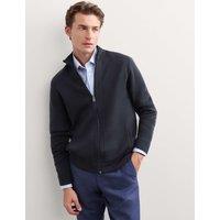 JAEGER Merino Wool Rich Funnel Neck Zip Up Cardigan Dark Navy