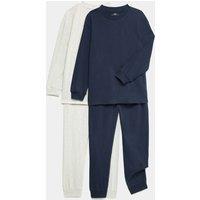 M&S 2 Pack Pure Cotton Lounge Pyjama Sets (6-16 Yrs) Blue Mix