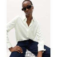M&S Satin Collared Button Through Shirt Ivory