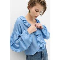 M&S Lyocell-Rich V-Neck Ruffle Detail Blouse Blue