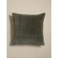 M&S Pure Cotton Velvet Quilted Cushion Khaki
