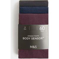 M&S 3 Pack 60 Denier Body Sensor Opaque Tights Aubergine Mix