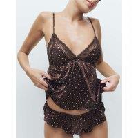 M&S Luna Satin Spot Frenchie Knickers Dark Brown