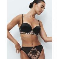 M&S Isabella Embroidered Wired Push Up Balconette Bra A-E Black