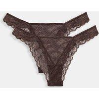 M&S 2 Pack Ida Sequin Mesh & Lace Miami Knickers Dark Brown