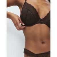 M&S Ida Non Padded Lace Sequin Plunge Bra F+ Dark Brown