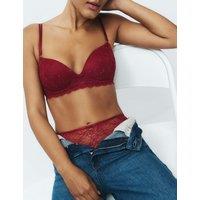 M&S Lace Non Wired Push Up Plunge Bra (A-E) Wine