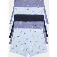 M&S 5 Pack Cotton Rich Construction Trunks (3-10 Yrs) Blue Mix